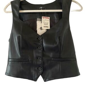 7 For All Mankind Black Faux Leather Vest Fitted Sleeveless